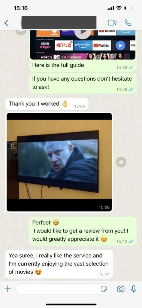 Real WhatsApp customer support chat Cabo IPTV